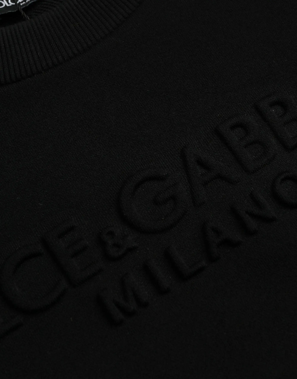 Pull noir en coton à manches longues dolce & gabbana avec tricot texturé et lettrage embossé milano