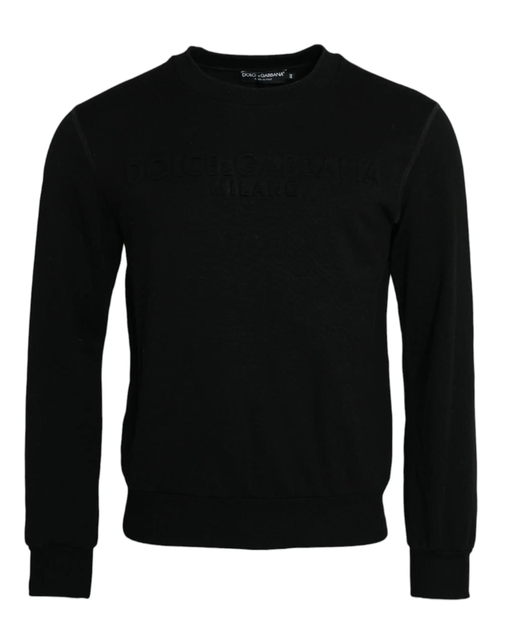 Dolce & gabbana sweat-shirt noir en coton à manches longues avec col rond et poignets et ourlet côtelés