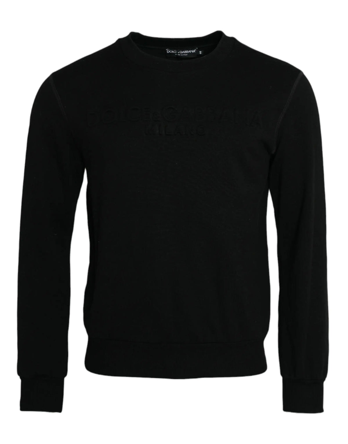 Dolce & gabbana sweat-shirt noir en coton à manches longues avec col rond et poignets et ourlet côtelés
