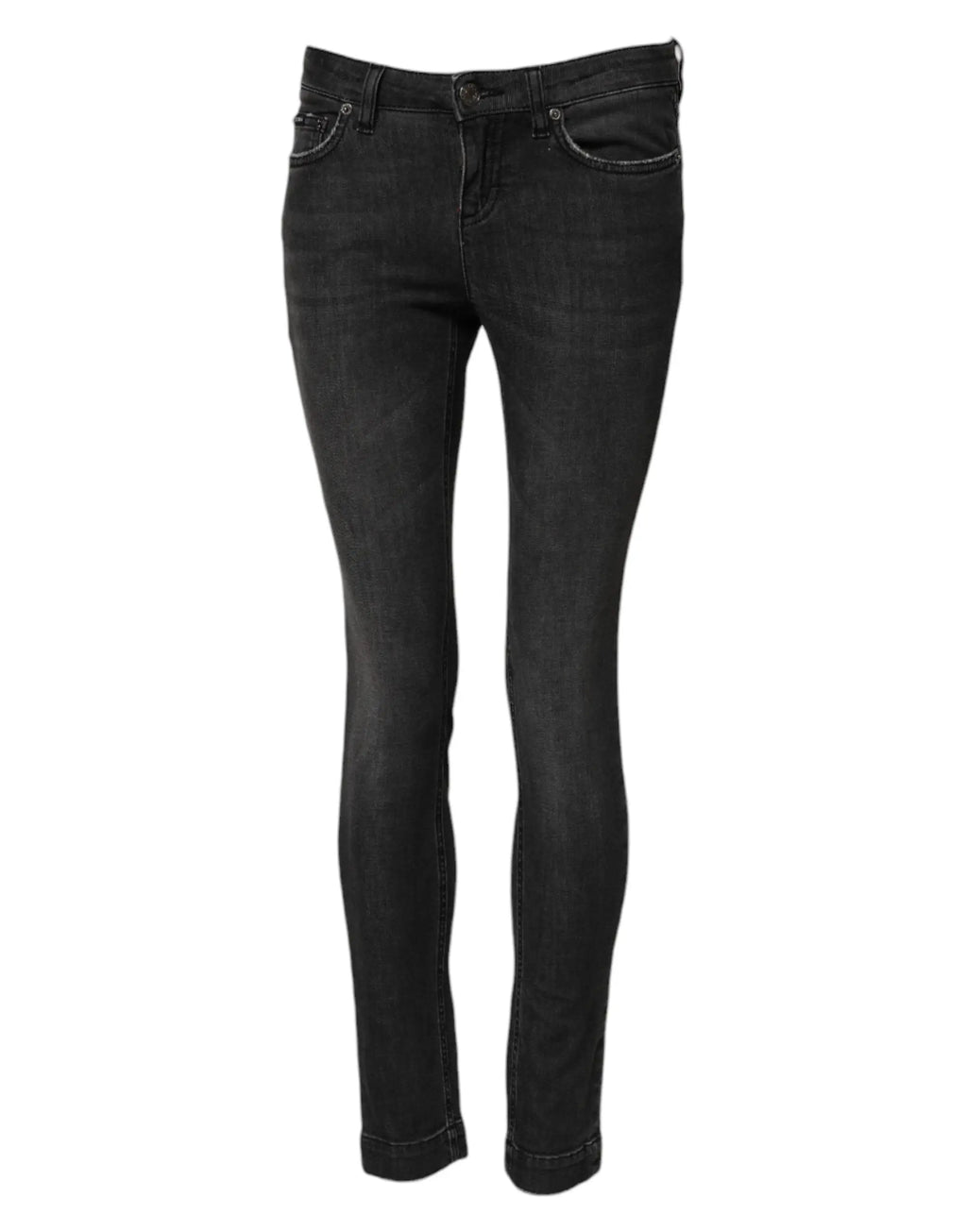 Jeans slim en denim noir délavé dolce & gabbana en coton taille basse avec cinq poches classiques