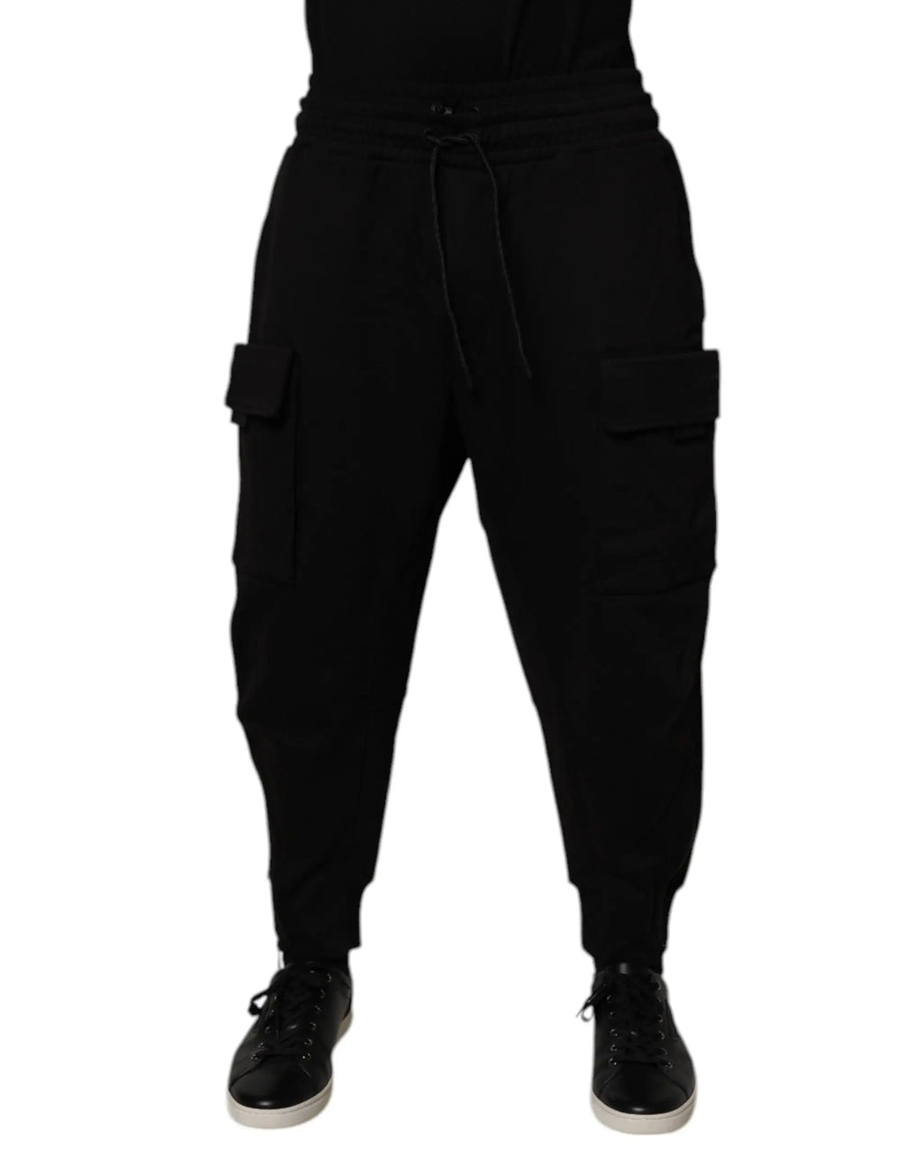 Pantalon jogger cargo noir en coton pour homme dolce gabbana avec taille à cordon et poches latérales