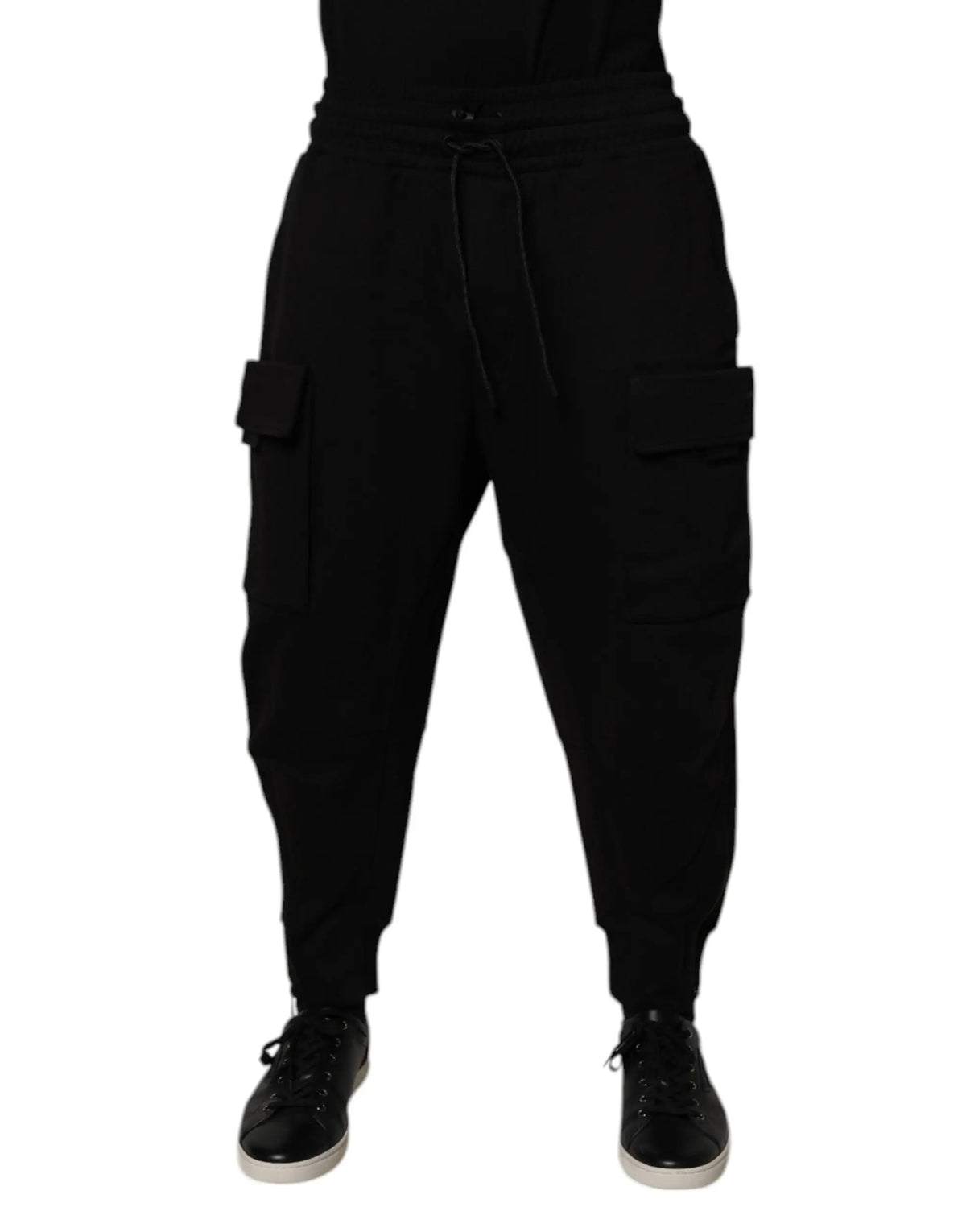 Pantalon jogger cargo noir en coton pour homme dolce gabbana avec taille à cordon et poches latérales