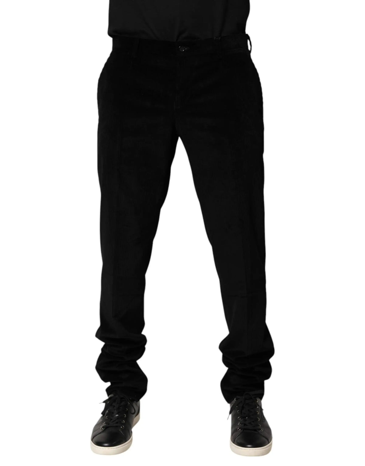 Pantalon habillé pour homme dolce & gabbana noir en coton coupe slim avec tissu mat lisse et coutures discrètes