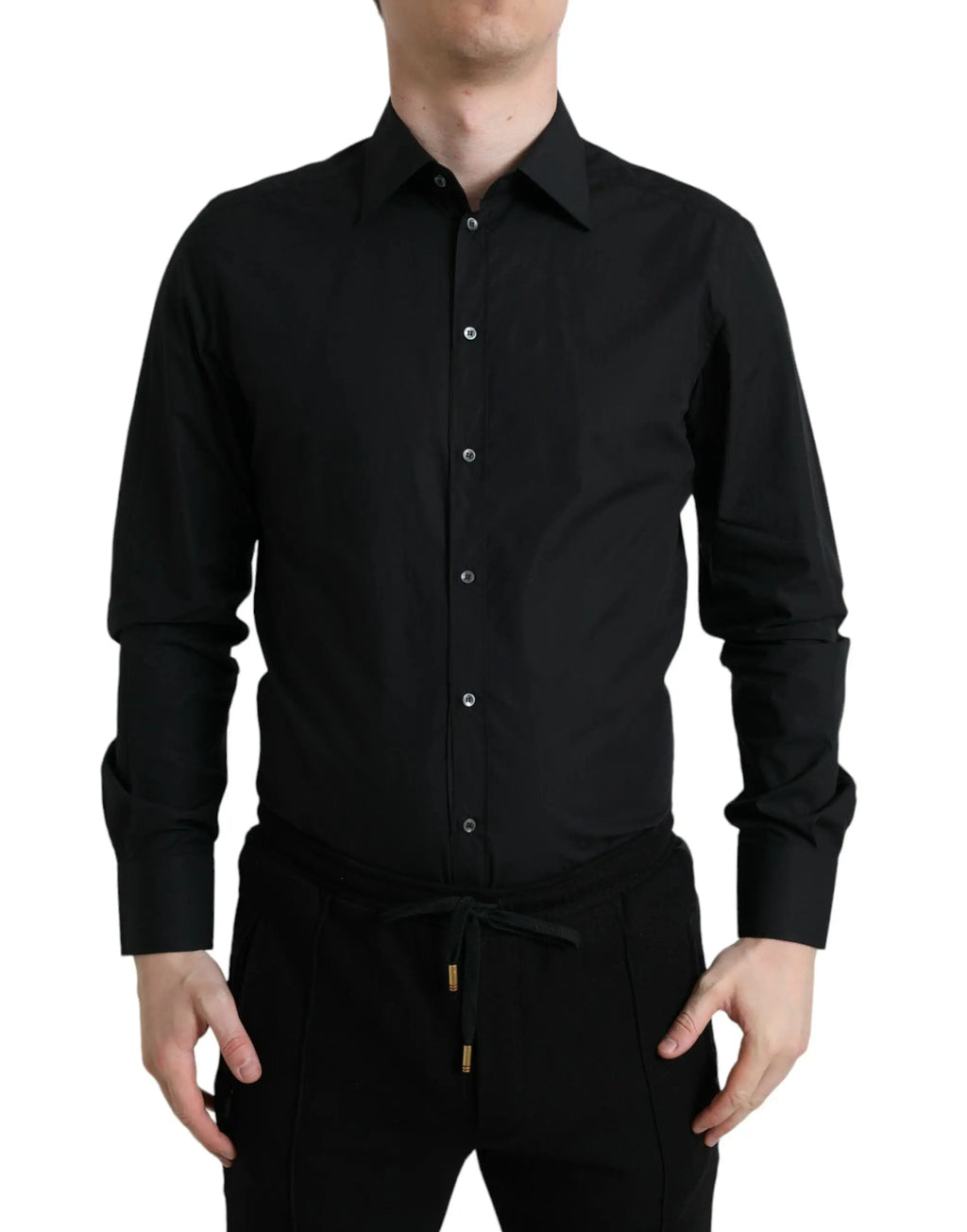 Chemise homme noire dolce & gabbana en coton manches longues col classique boutons argentés pour occasions formelles