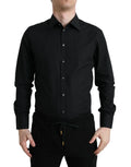 Chemise homme noire dolce & gabbana en coton manches longues col classique boutons argentés pour occasions formelles