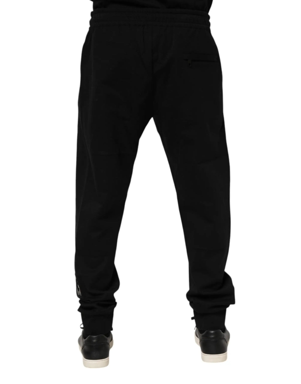 Dolce & gabbana pantalon de jogging noir en coton pour homme avec coupe décontractée et poignets côtelés
