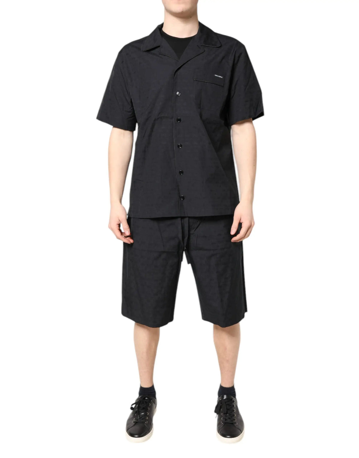 Chemise noire à manches courtes dolce gabbana en coton avec col et poche poitrine pour pyjama homme