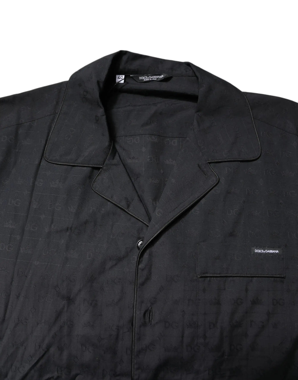Chemise de pyjama noire en coton dolce & gabbana pour homme avec motif logo subtil et bord assorti
