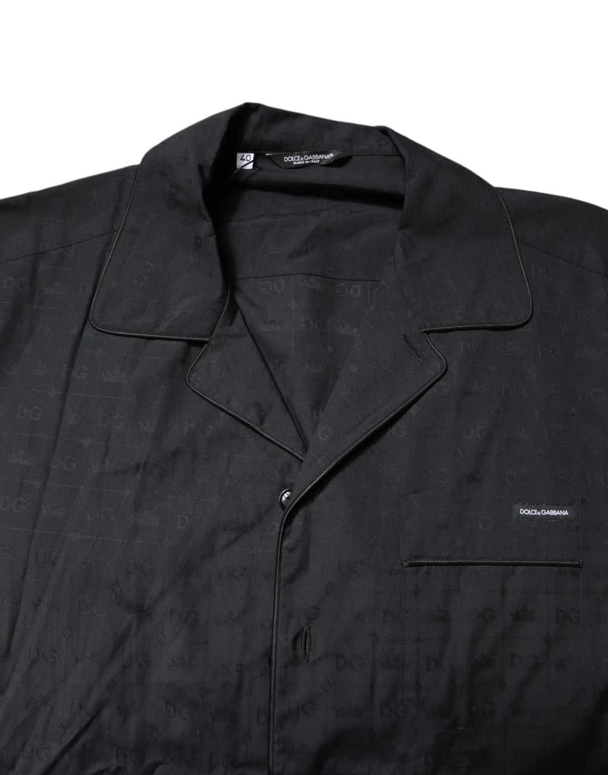 Chemise de pyjama noire en coton dolce & gabbana pour homme avec motif logo subtil et bord assorti