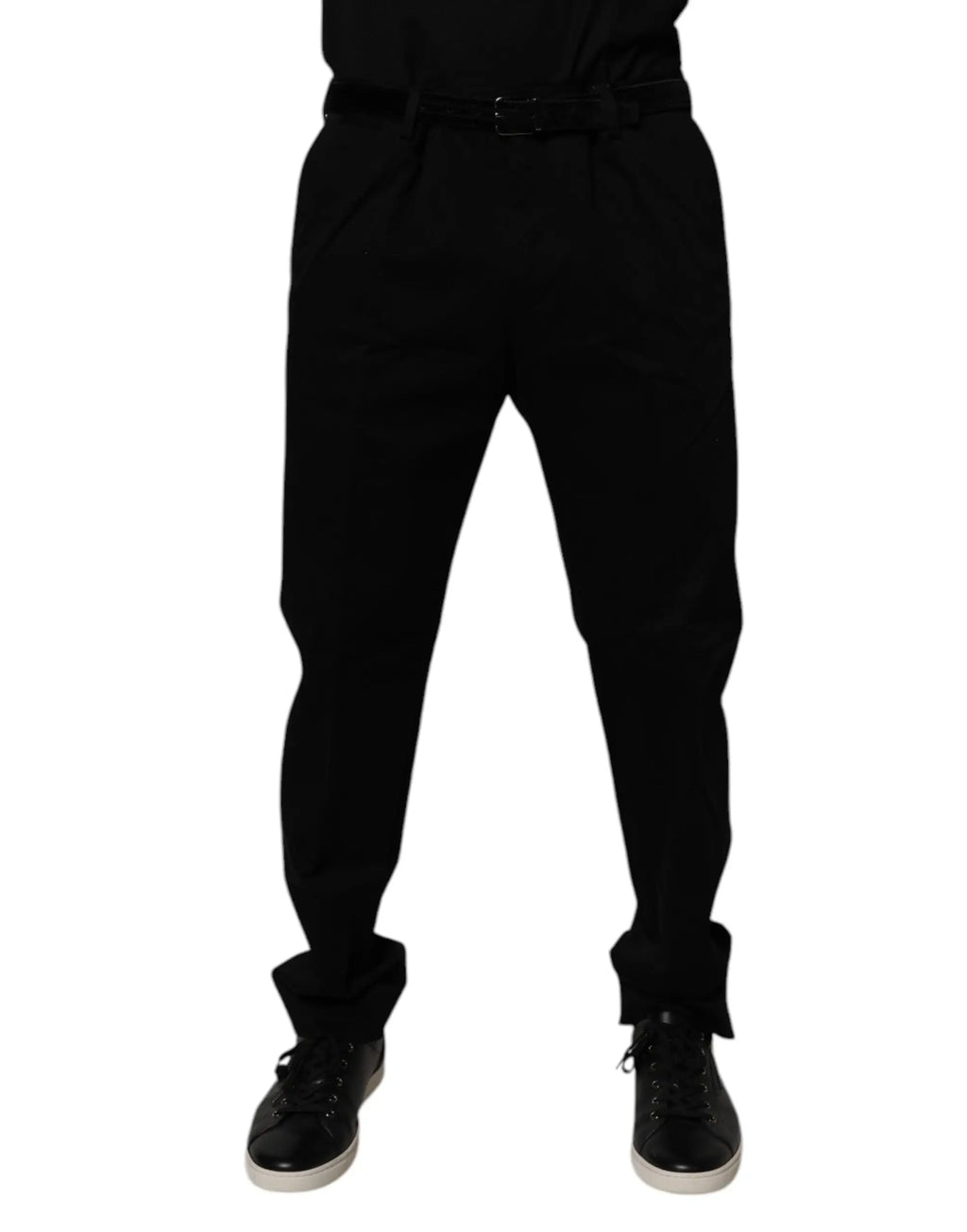 Pantalon noir en coton dolce & gabbana pour homme coupe skinny formelle avec revers roulés et coupe moderne