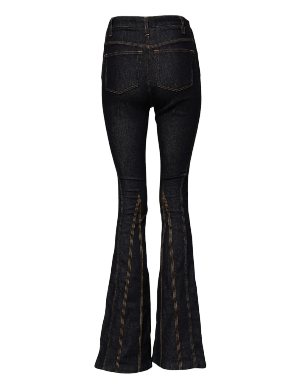 Dolce & gabbana black cotton mid waist bootcut denim jeans en denim noir avec couture contrastante le long des jambes flare