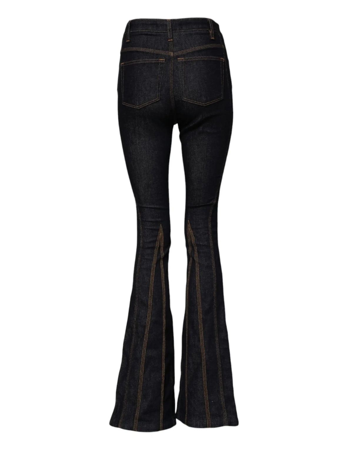Dolce & gabbana black cotton mid waist bootcut denim jeans en denim noir avec couture contrastante le long des jambes flare