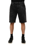 Bermuda homme dolce & gabbana en denim coton noir mid waist avec texture délavée et revers roulés