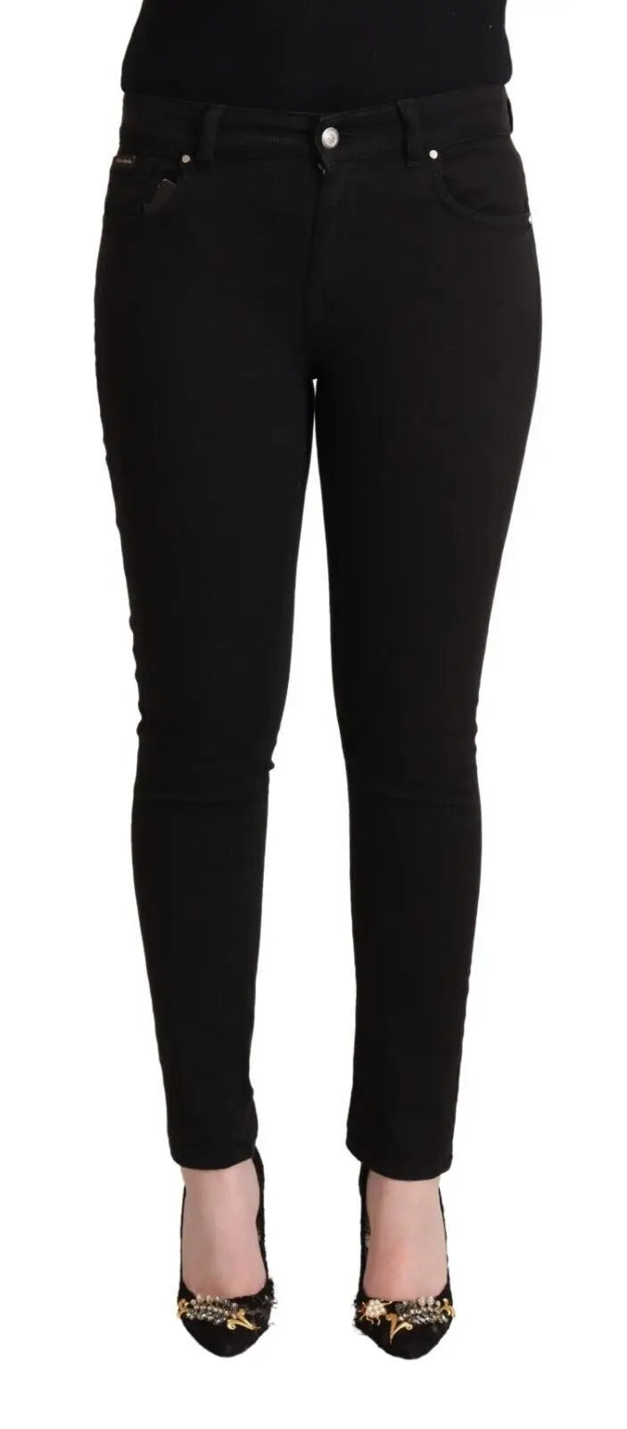 Jean slim fit noir en coton de dolce & gabbana avec détail en métal doré subtil et taille mi-haute