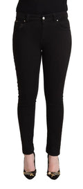 Jean slim fit noir en coton de dolce & gabbana avec détail en métal doré subtil et taille mi-haute