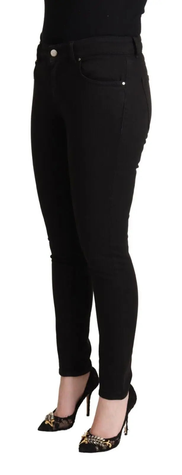 Jean slim noir dolce & gabbana en denim de coton taille mi-haute avec boutons dorés subtils et coupe ajustée