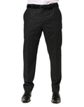 Pantalon habillé dolce & gabbana noir en coton avec coupe ajustée et ceinture assortie en laine à rayures fines