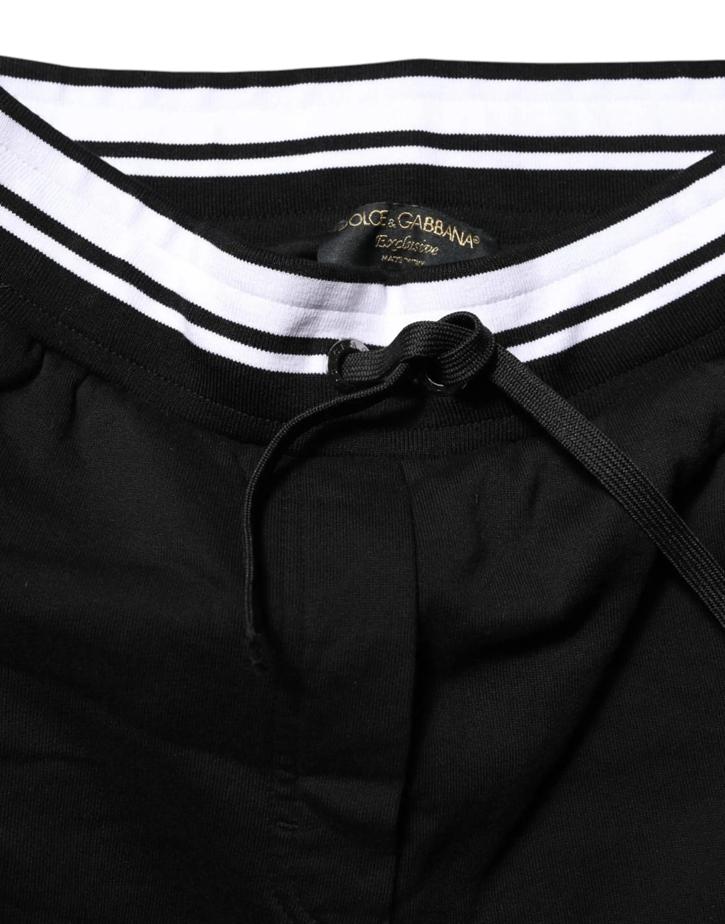 Pantalon de jogging dolce & gabbana noir en coton avec taille mi-haute, ceinture rayée blanche et cordon de serrage