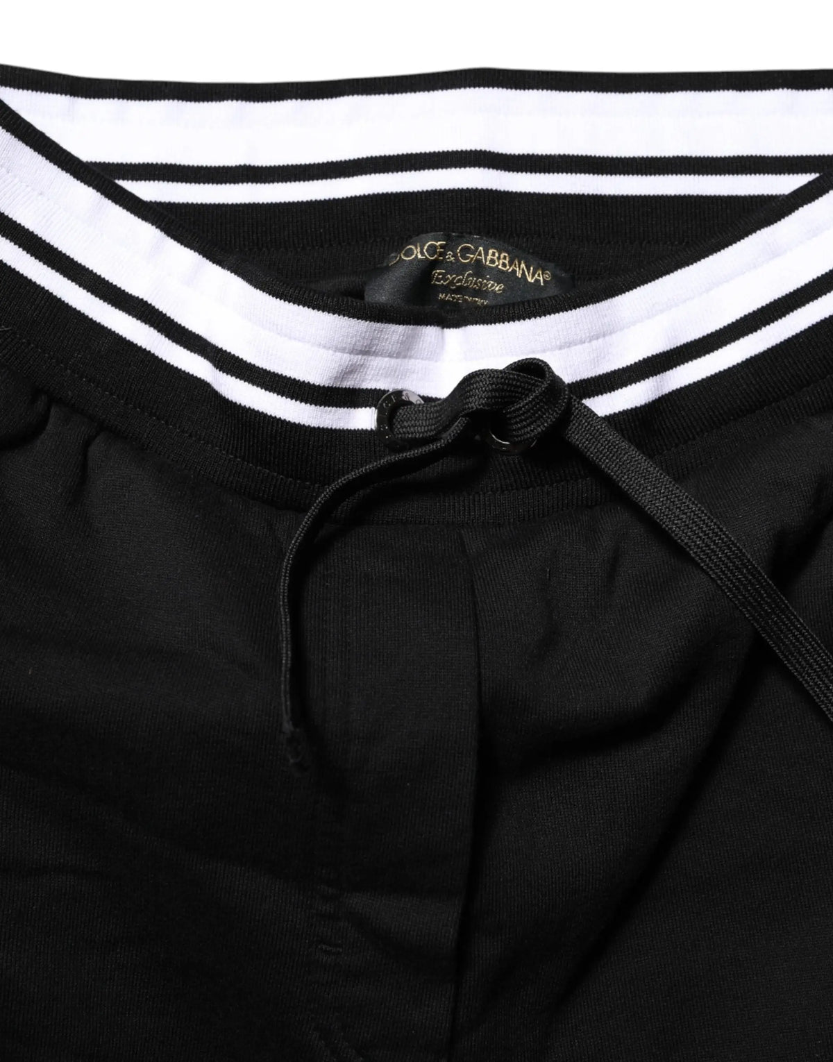 Pantalon de jogging dolce & gabbana noir en coton avec taille mi-haute, ceinture rayée blanche et cordon de serrage