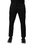 Dolce & gabbana pantalon jogger noir en coton mi taille avec cordon et poches latérales discrètes, coupe décontractée