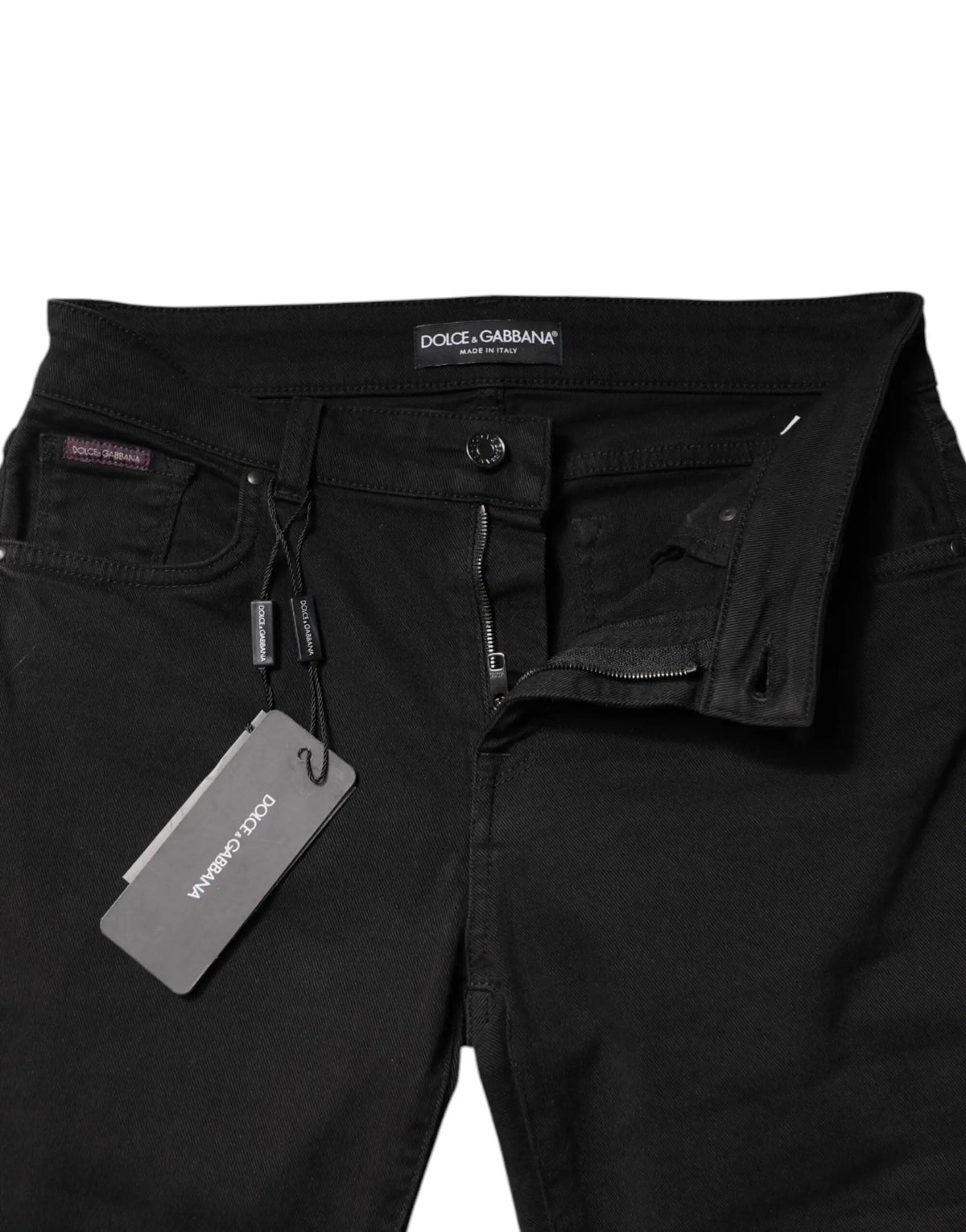Jean slim noir dolce gabbana en coton avec coupe ajustée et coutures discrètes mid waisted