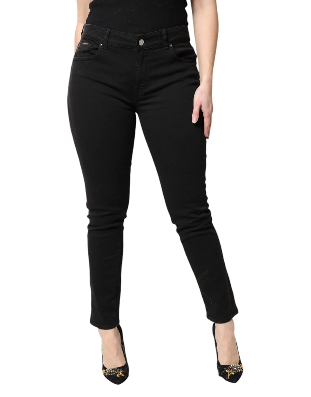 Jean skinny noir en coton mid waist de dolce & gabbana avec coupe slim et cinq poches classiques