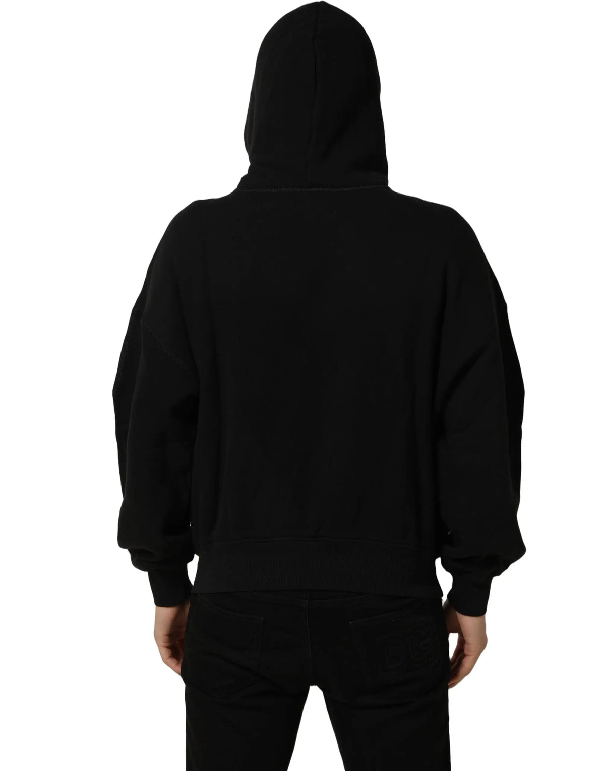 Dolce & gabbana sweat à capuche noir en coton avec imprimé milano1984 coupe décontractée et poignets côtelés
