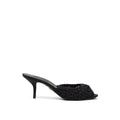 Dolce & gabbana mules noires en coton avec talon stiletto fin et dentelle florale délicate visible de dos