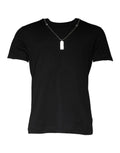 Dolce & Gabbana t-shirt noir en coton avec collier plaque militaire argenté élégant et moderne