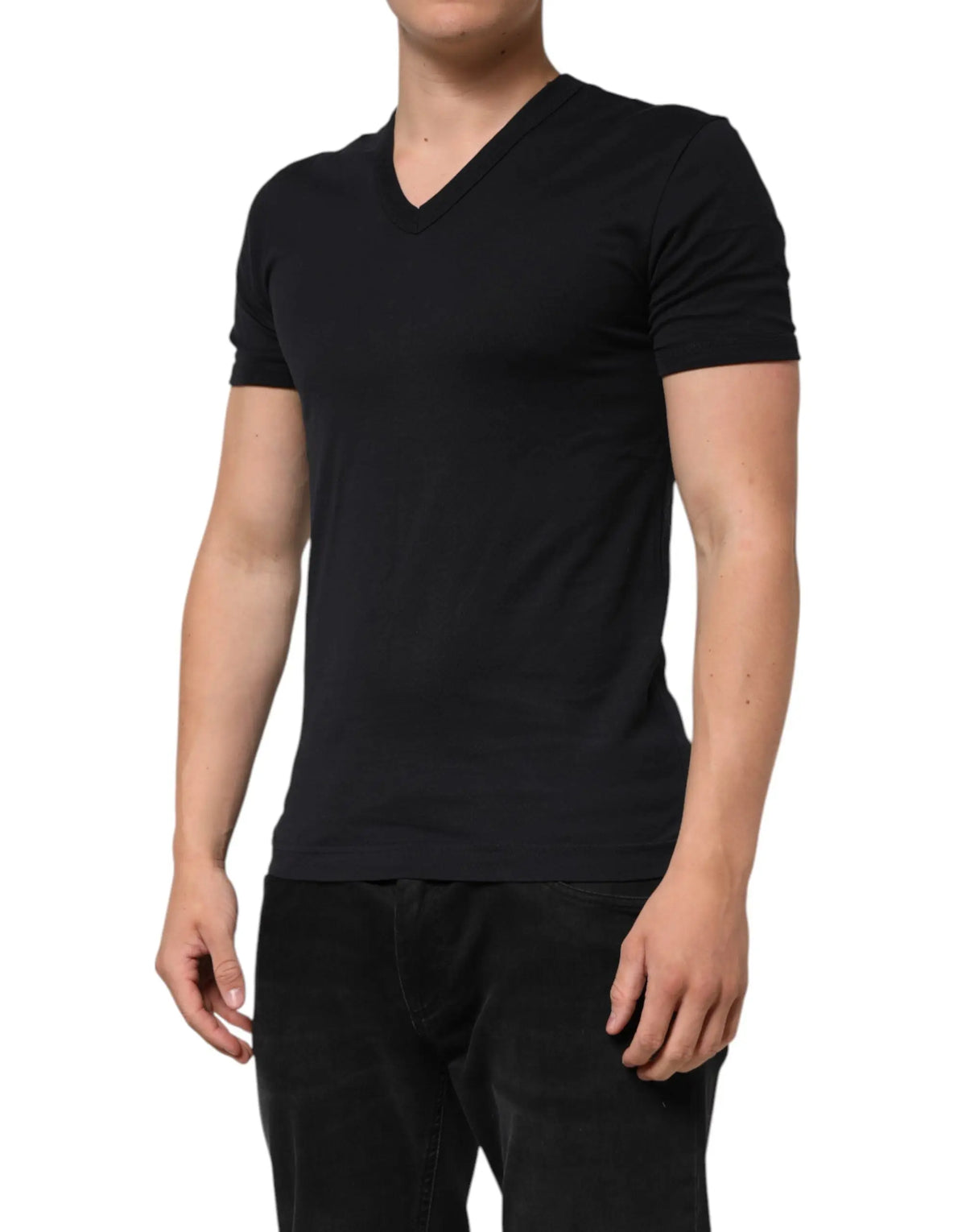 Dolce & gabbana tee-shirt homme noir en coton à col en v manches courtes style basique