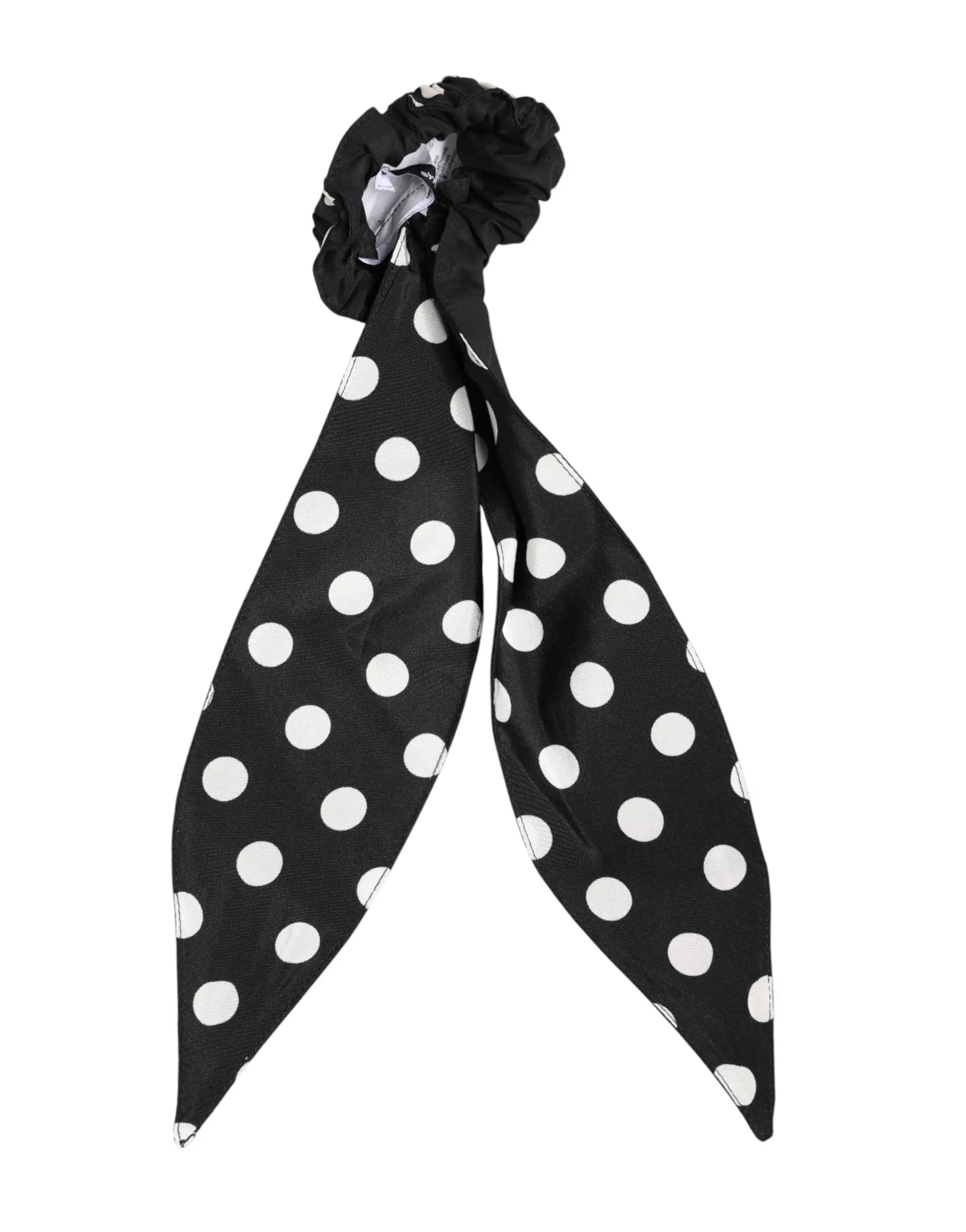 Dolce & gabbana black cotton polka dot fabric scrunchie with long flowing tail accessory for hair styling