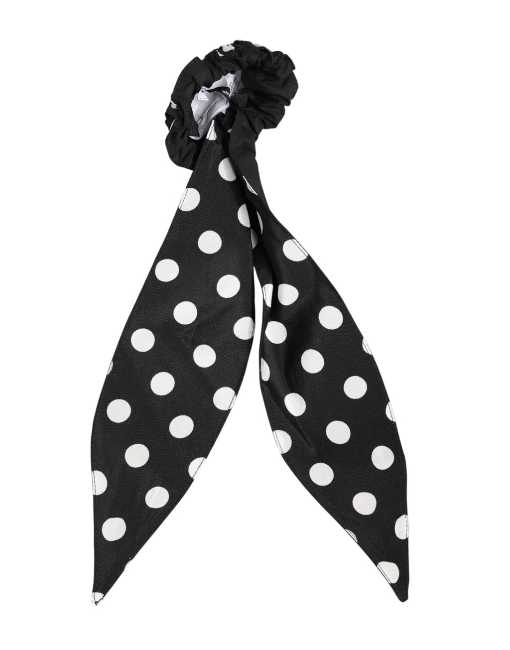 Dolce & gabbana black cotton scarf tie accessory hair scrunchie en tissu noir à pois blancs avec longue queue flottante