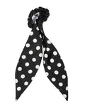 Dolce & gabbana black cotton scarf tie accessory hair scrunchie en tissu noir à pois blancs avec longue queue flottante