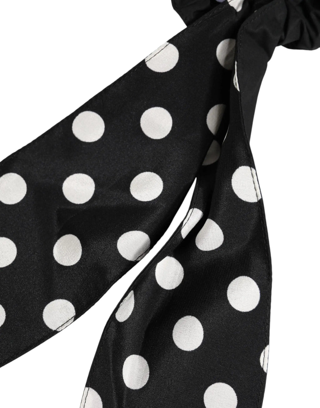 Dolce & gabbana black cotton polka dot scarf tie accessory hair scrunchie en satin noir à pois blancs
