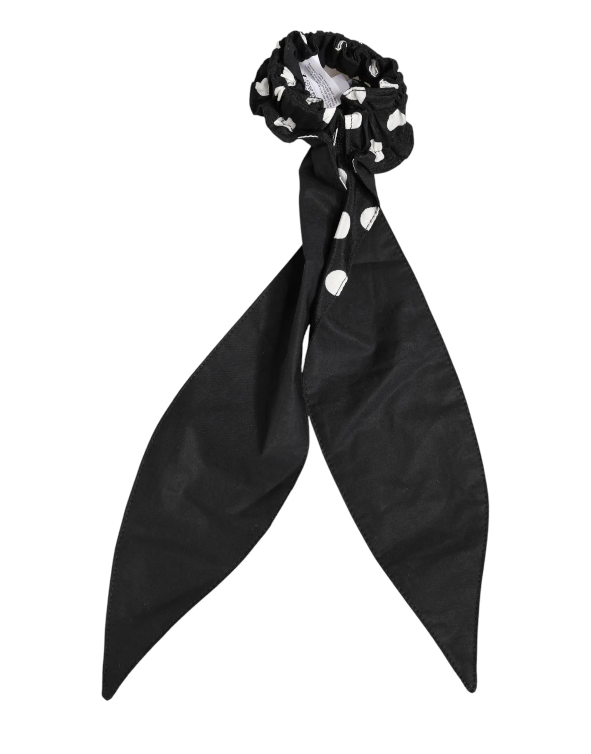 Scrunchie dolce et gabbana en coton noir à pois avec ruban long et fluide pour accessoire de cheveux