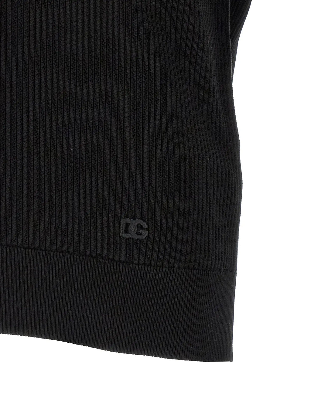 Polo en coton noir dolce gabanna avec logo dc brodé sur lourlet en maille côtelée