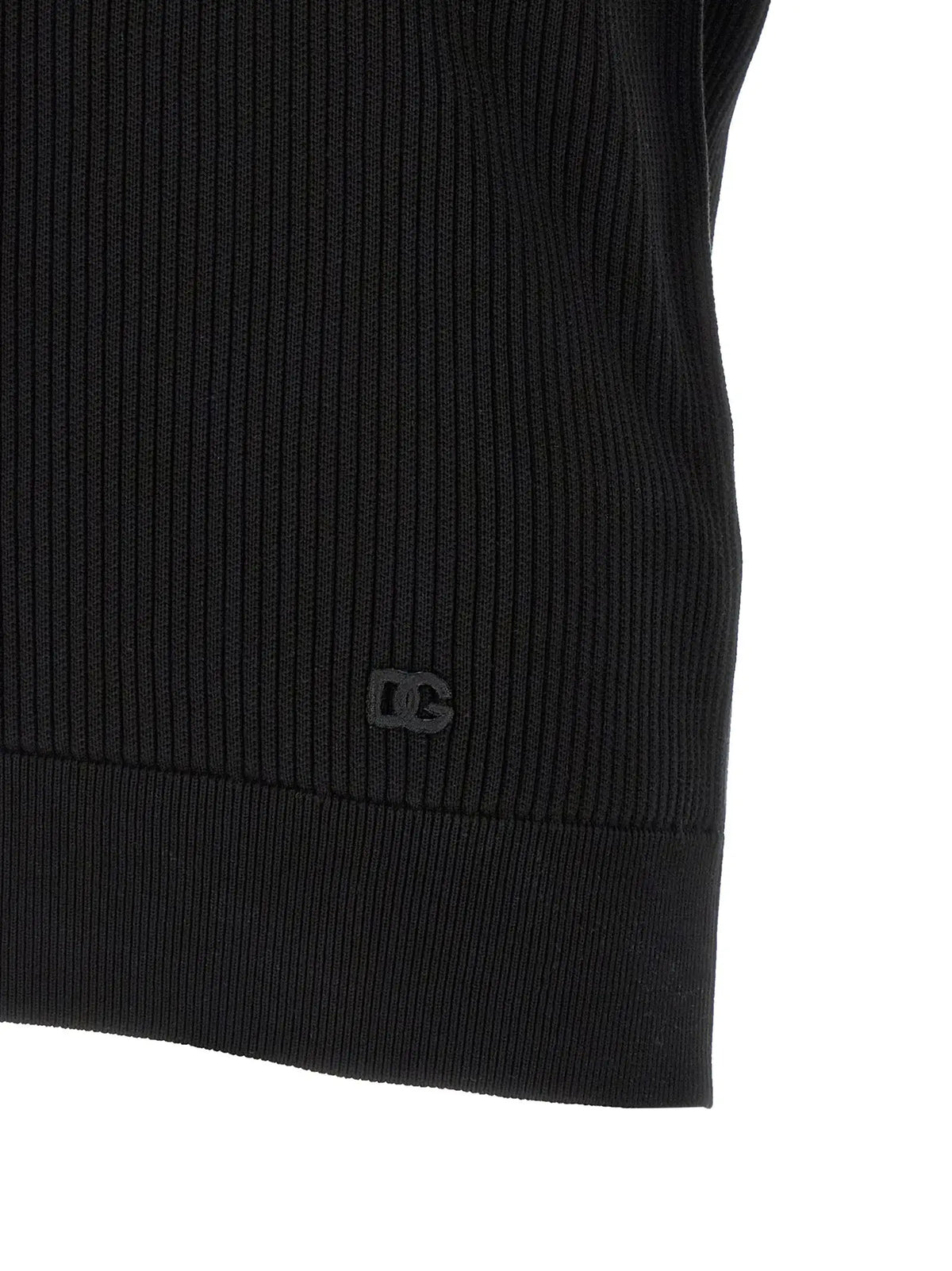 Polo en coton noir dolce gabanna avec logo dc brodé sur lourlet en maille côtelée