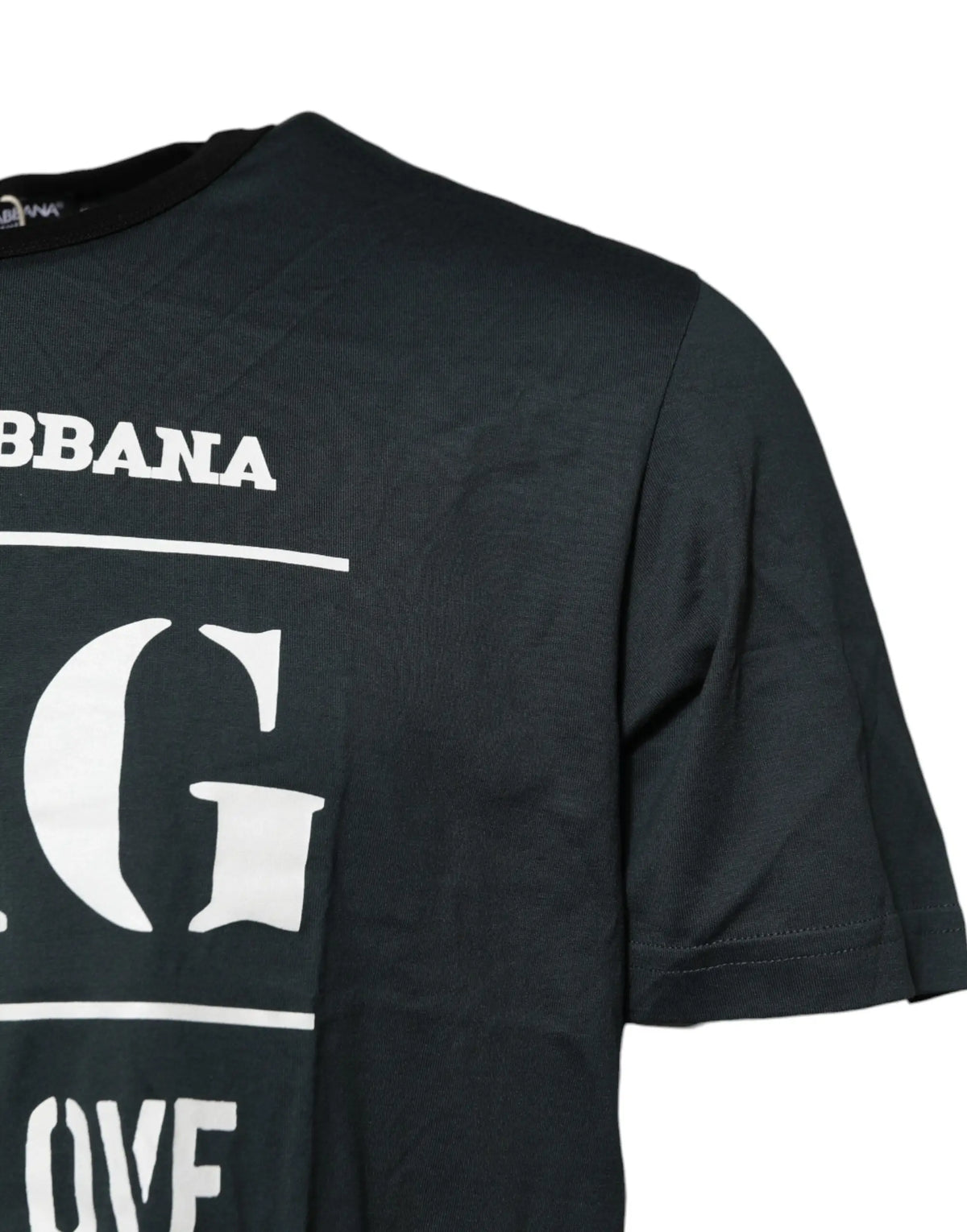 T-shirt noir dolce & gabbana en coton avec manches courtes, lettrage blanc audacieux et grand graphisme g stylisé