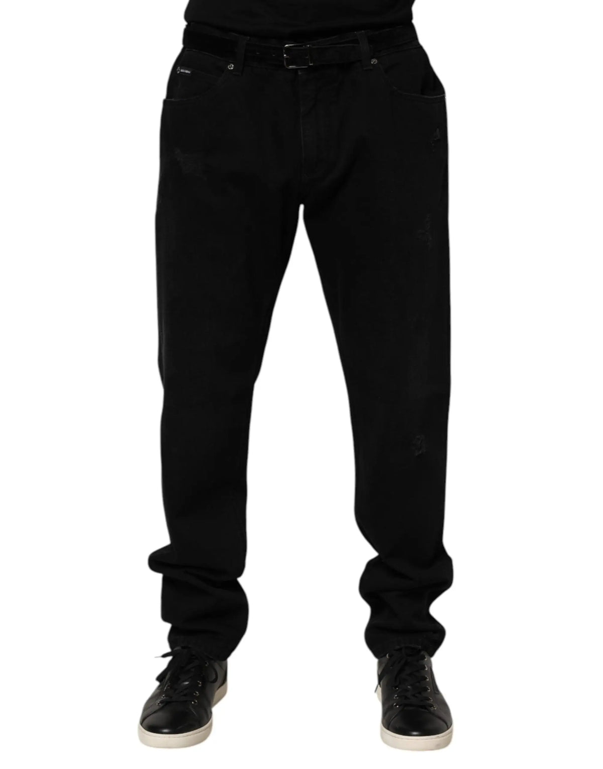 Dolce & gabbana black cotton slim fit denim jeans with rolled cuffs for men