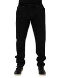 Dolce & gabbana jean en denim coton noir coupe slim avec revers pour homme