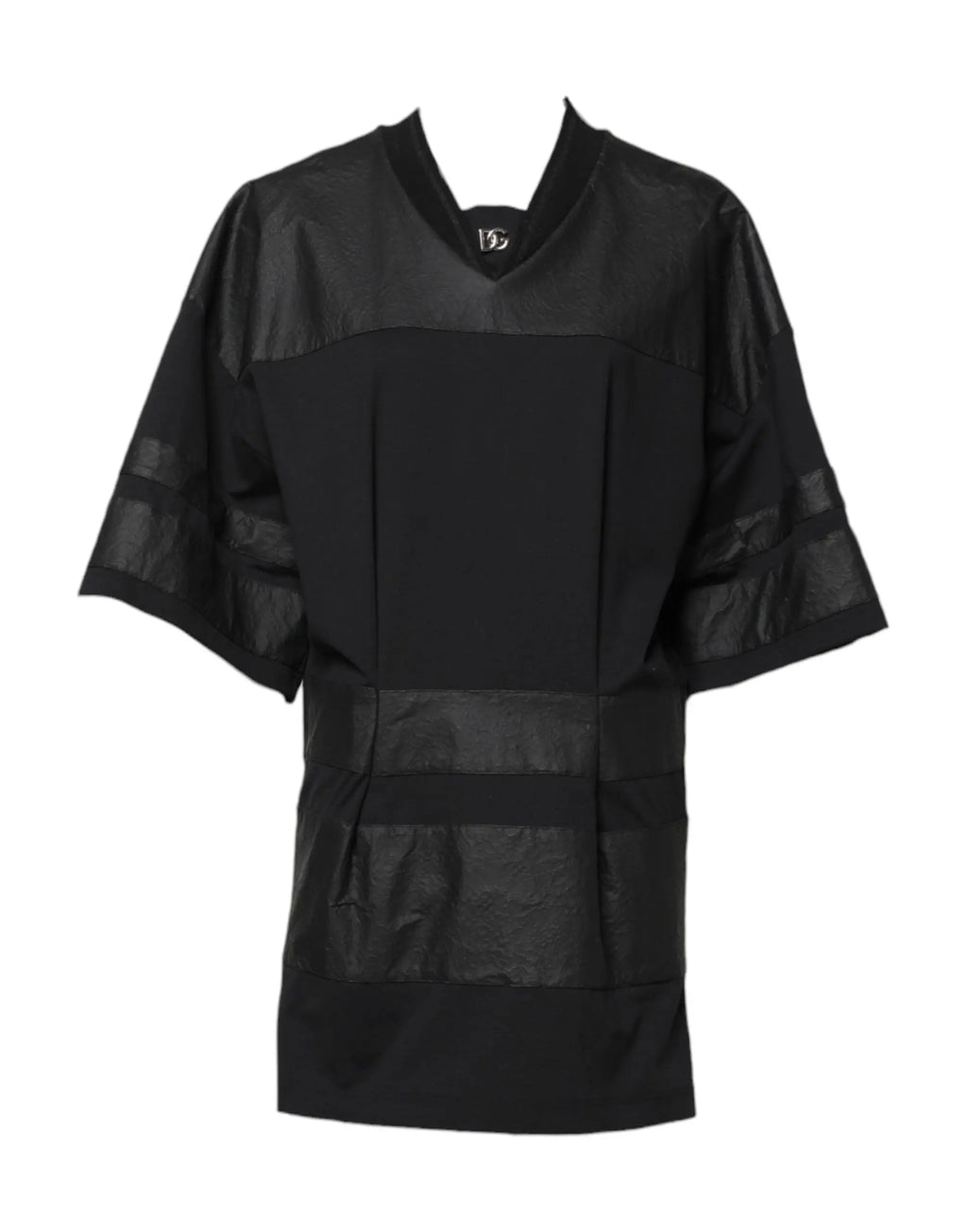 Dolce & Gabbana t-shirt noir en coton manches courtes avec col v et panneaux transparents en mesh aux manches