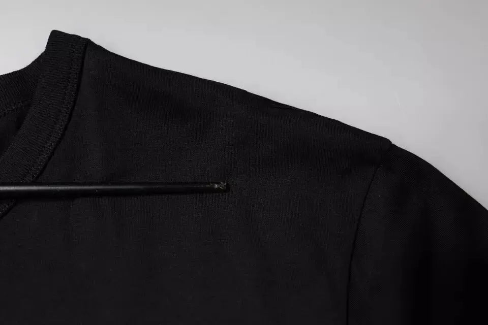 T-shirt dolce & gabbana noir en coton à manches courtes avec col rond en maille côtelée légère