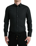 Chemise formelle dolce & gabbana noire en coton soie avec manches longues col classique et boutonnage devant