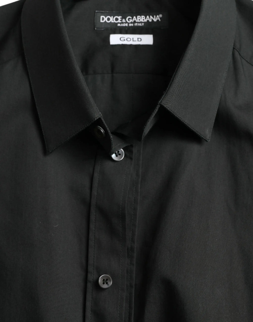 Chemise de ville dolce & gabbana noire en coton soie avec col classique et boutons dorés pour homme