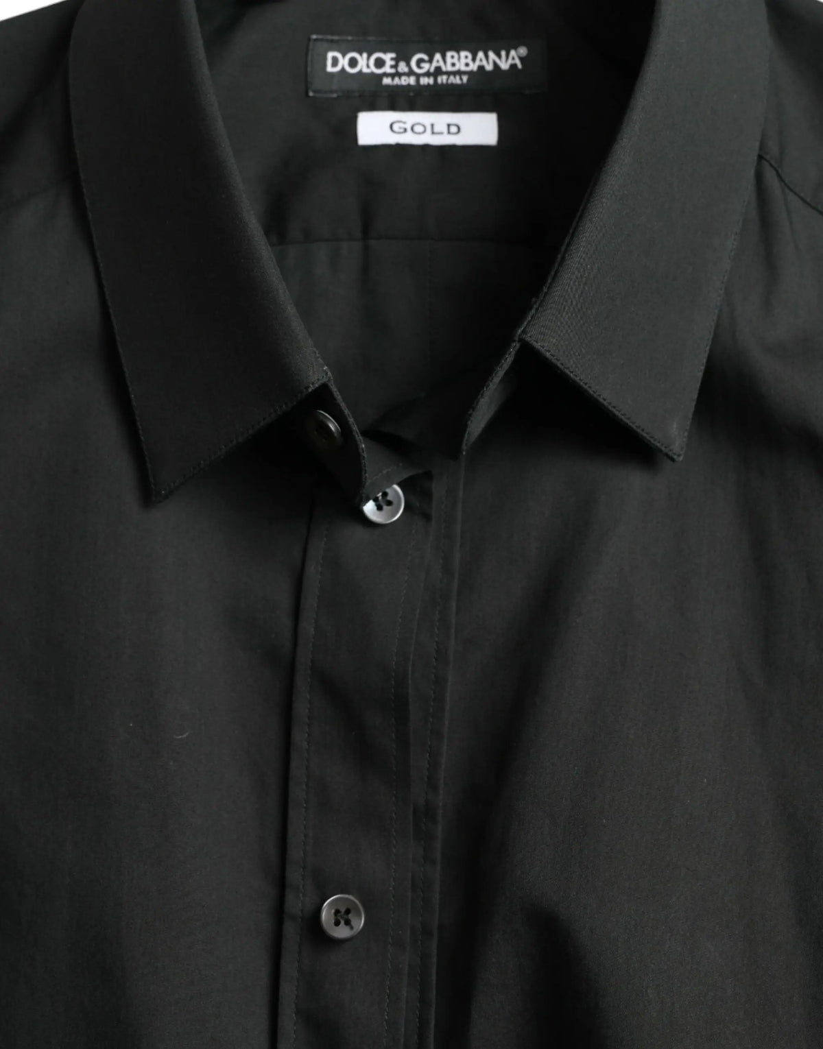 Chemise de ville dolce & gabbana noire en coton soie avec col classique et boutons dorés pour homme