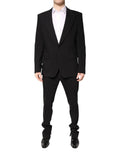 Costume noir dolce & gabbana en coton avec revers crantés et coupe croisée simple pour homme