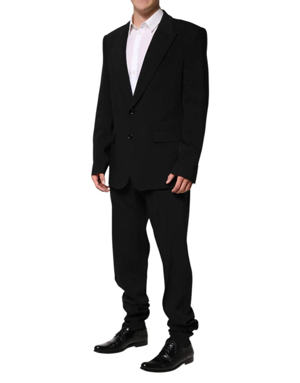 Costume deux pièces noir dolce & gabbana en coton avec coupe moderne et boutonnière deux boutons