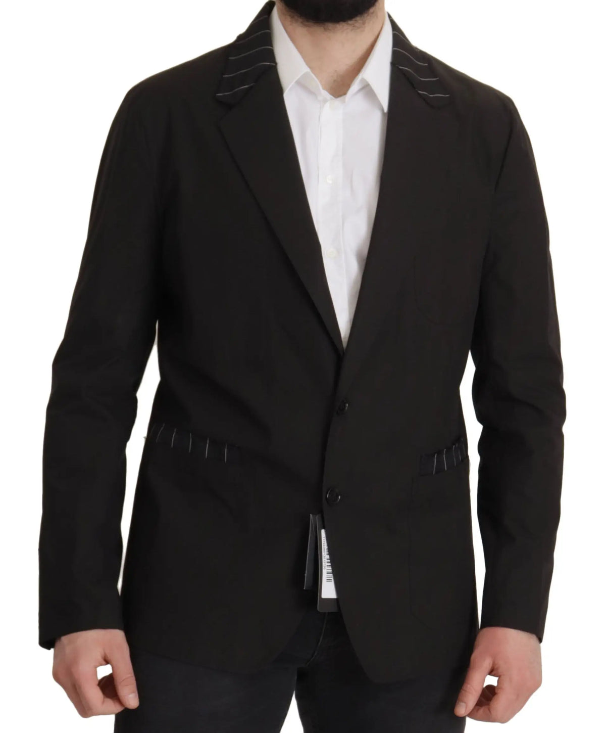 Blazer dolce & gabbana noir en coton avec fines rayures blanches sur les revers et les poches