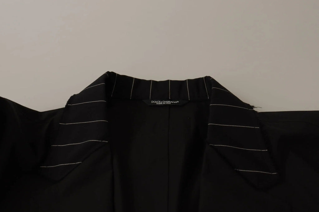 Dolce & Gabbana blazer noir en coton à fines rayures blanches simple boutonnage pour homme