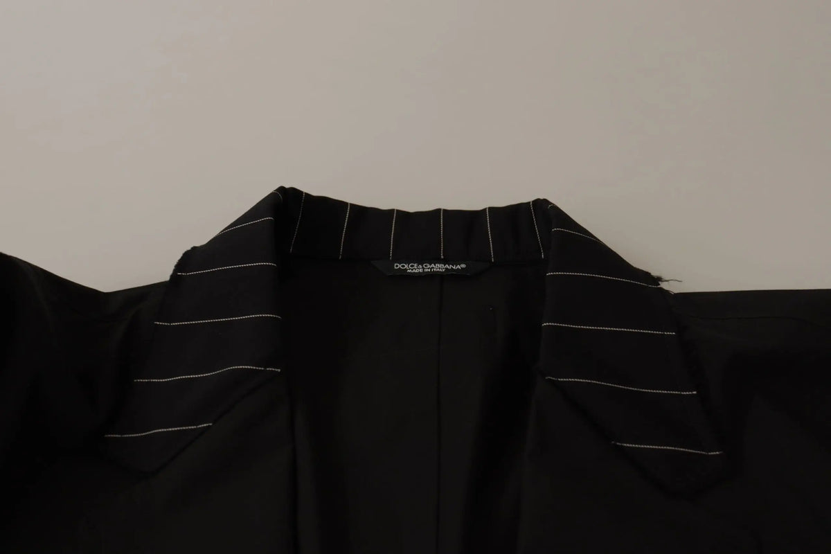 Dolce & Gabbana blazer noir en coton à fines rayures blanches simple boutonnage pour homme